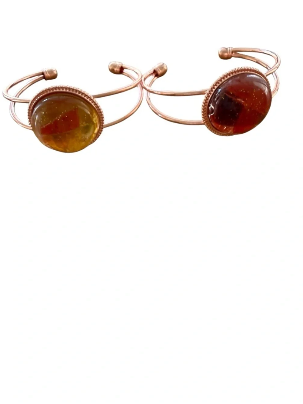 Key West Artist Pair of Beach Glass Resin Copper Color Bangles